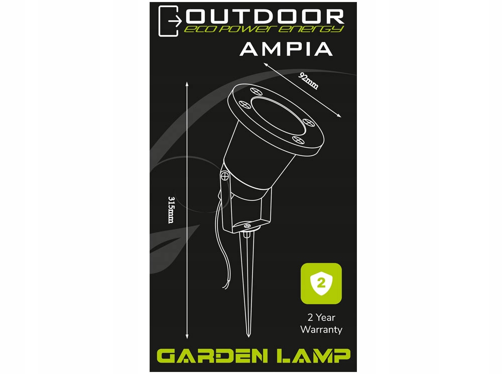 LAMPA WBIJANA AMPIA REFLEKTOR LED DO GU10 OGRODOWY Z DWOMA DŁAWIKAMI 2SZT Kolor dominujący czarny