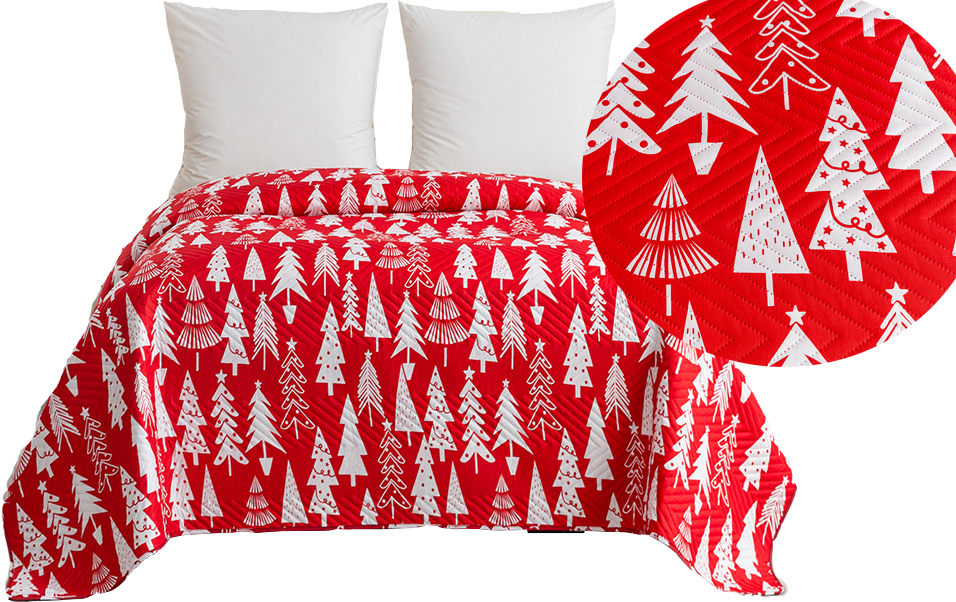 Vánoční přehoz na postel 220 x 200 cm, prošívaný, vánoční vzor