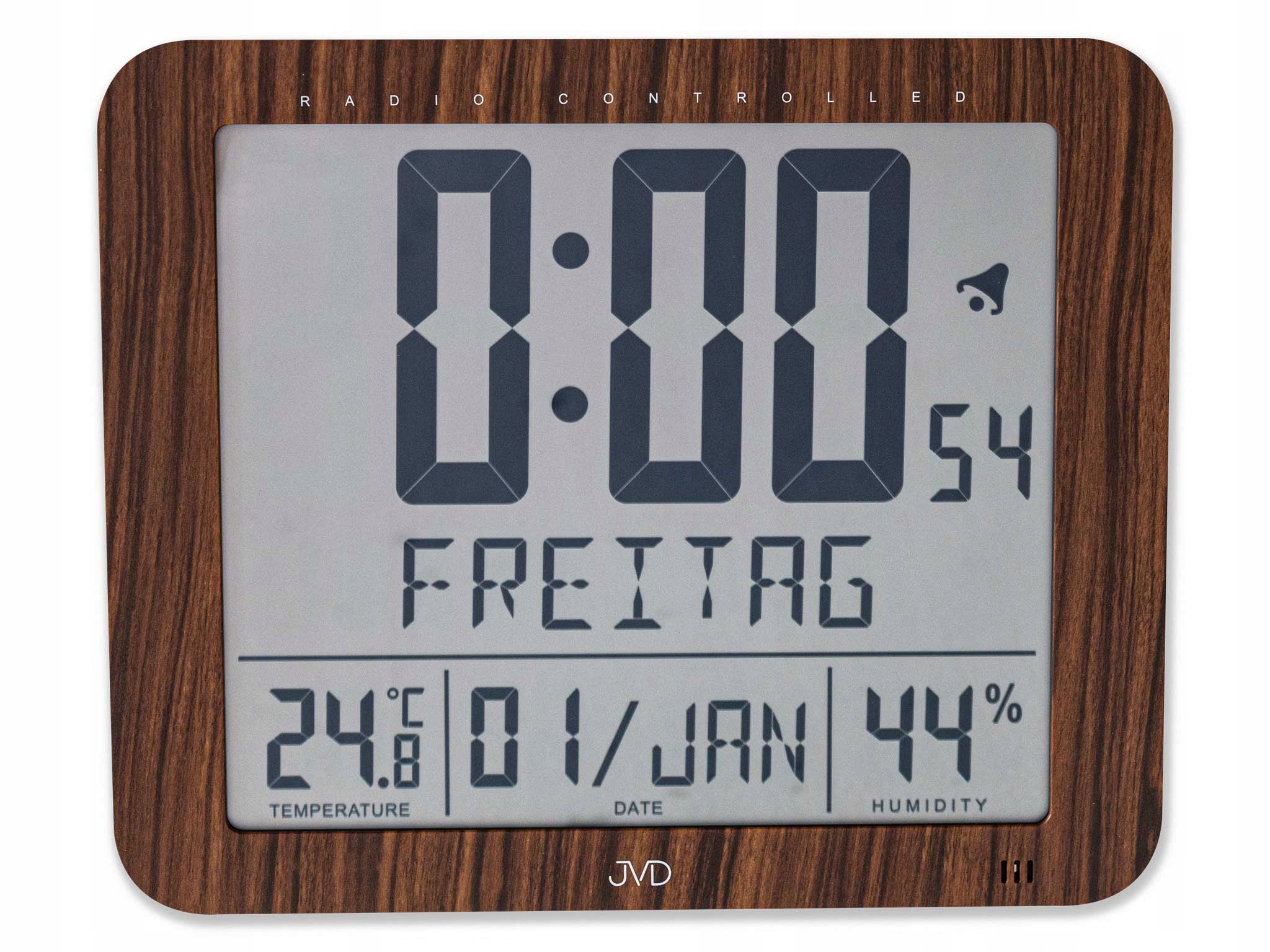 Budík Jvd DH9335.2 Hnedý Alarm Zdriemnutie Teplomer Veľký Kalendár