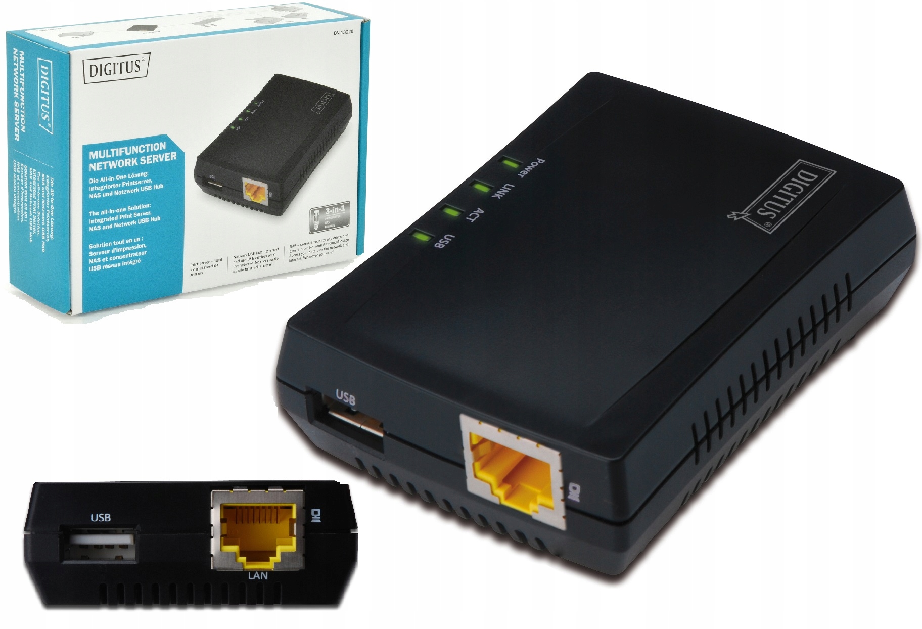 Digitus Tlačový Server Print Server 1xRJ45 Usb Hub