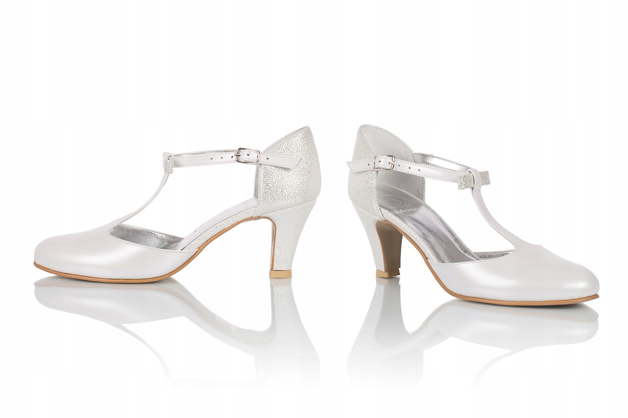 svatební boty Nela Exkluzivní kožené nízké podpatky Perla bílá 41