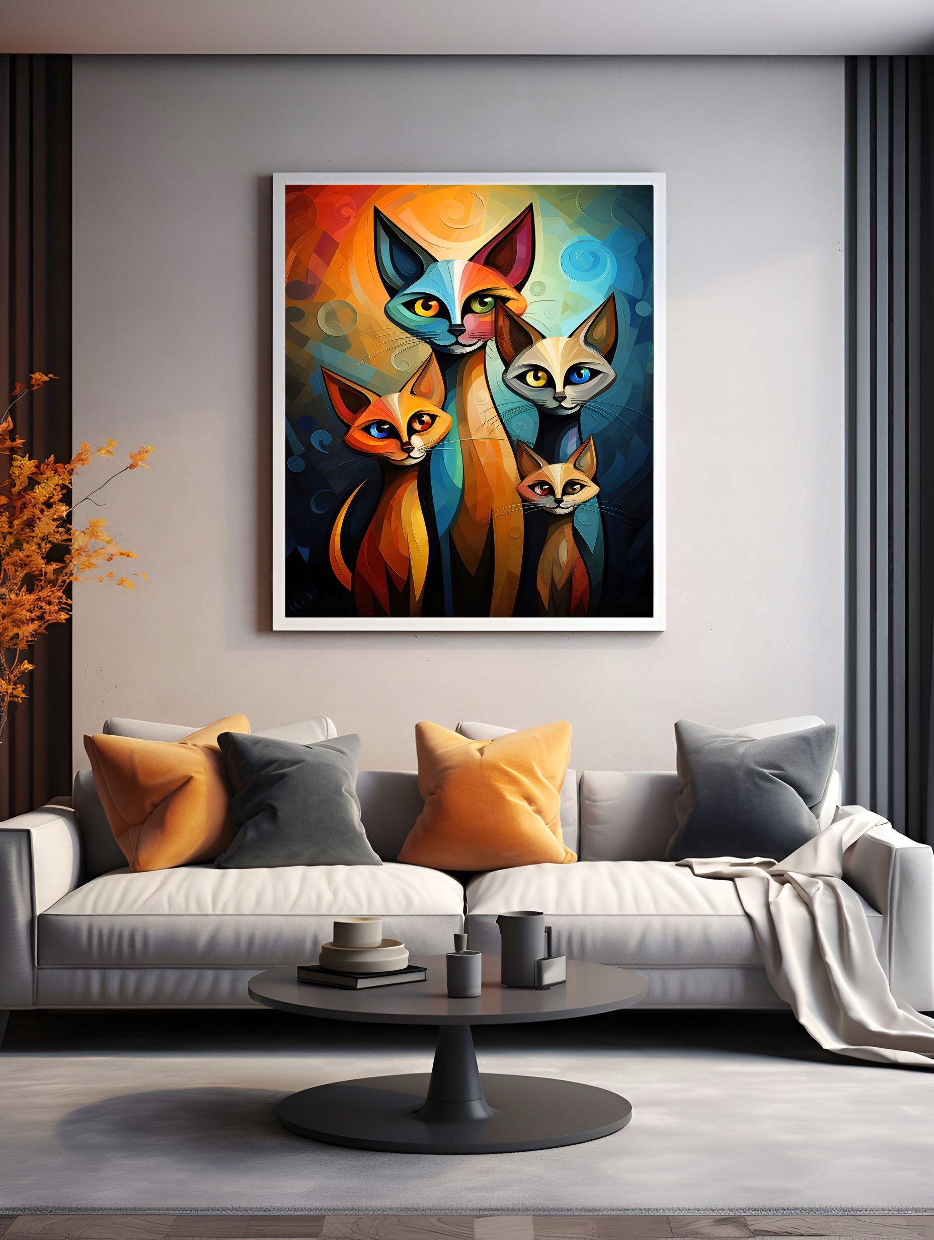 Plakat na Ścianę Obraz Koty Rodzinka Sztuka Kolory 40x50 cm Premium ElliveX Marka inna