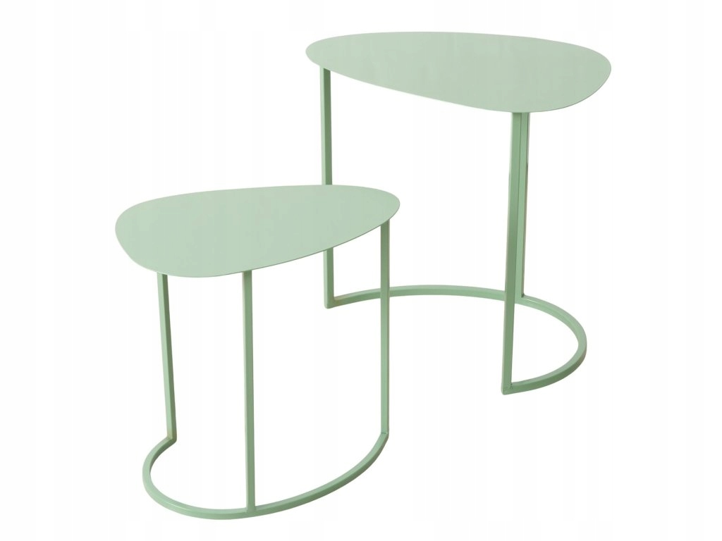 Sada 2 odkladacích stolíkov Jerry, kvapkovitý tvar, kovové, zelený
