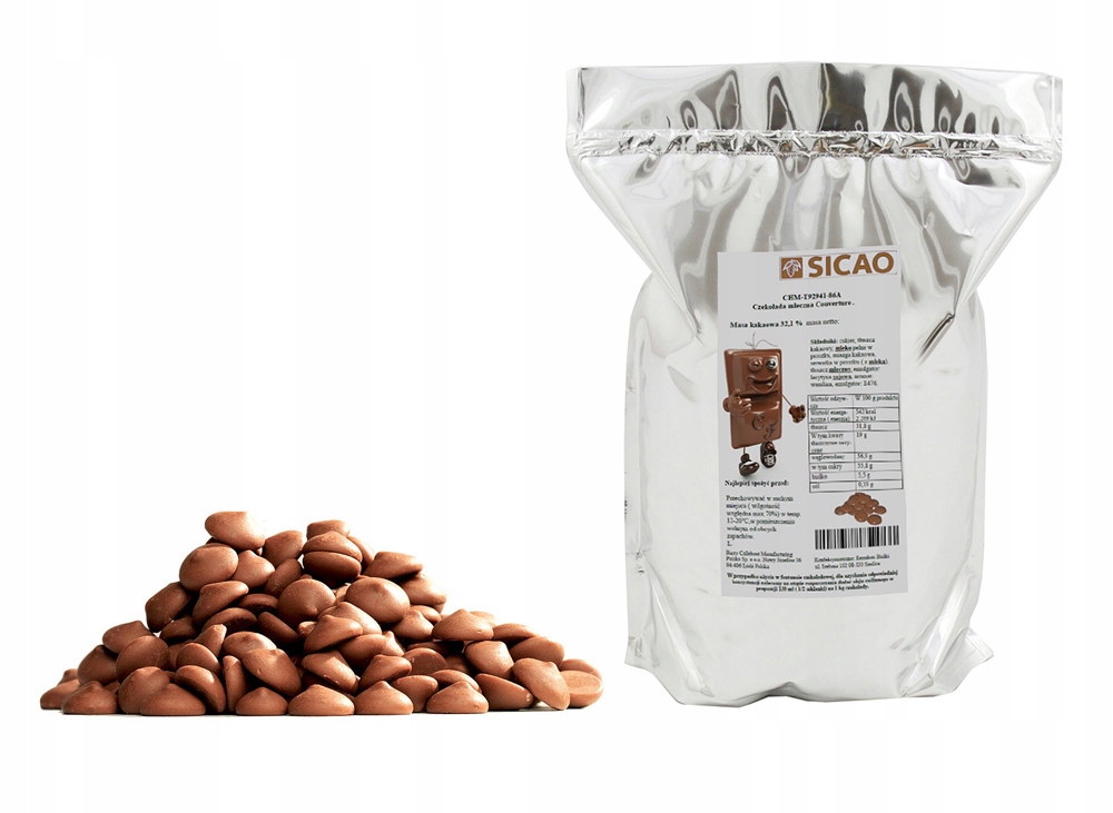 Najlepsza Czekolada Mleczna 2,5 Kg fondue fontanny Sicao 32,1% kakao