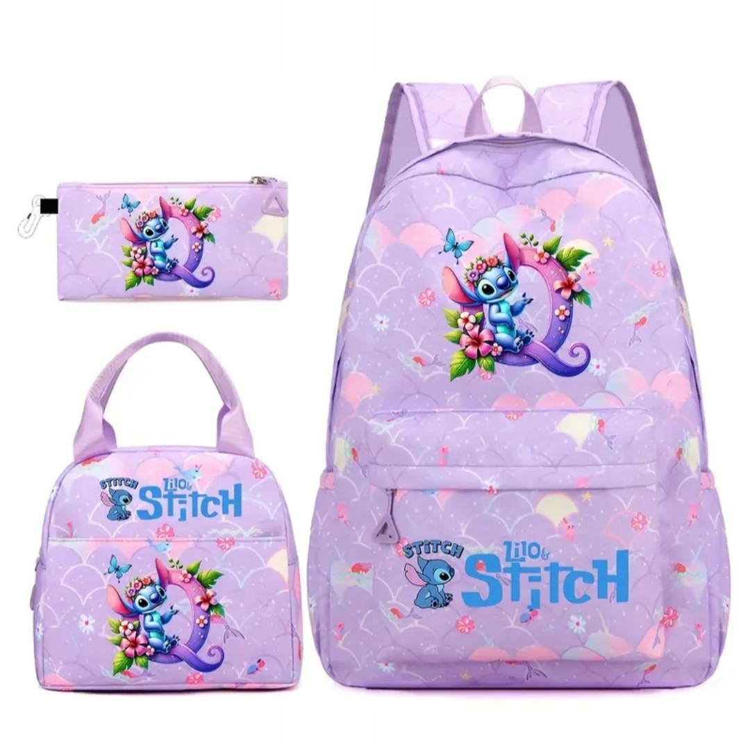 Zestaw 3w1 Plecak Szkolny Torba Torebka Piórnik Lunch Kosmetyczka Stitch