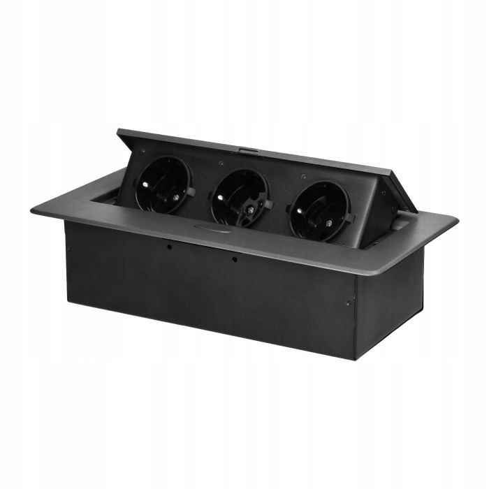 Grafitová nábytková zásuvka zapuštěná do trojité desky s uzemněním. Schuko Orno