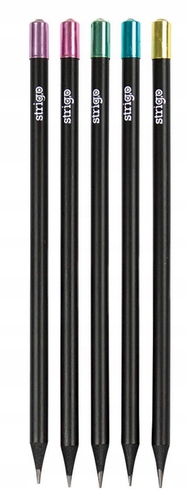 OŁÓWEK Z CZARNEGO DREWNA Z DIAMENTEM HB STRIGO 5 SZTUK BL.