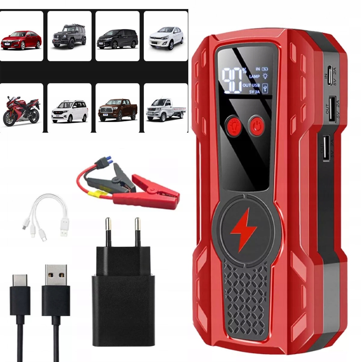 Přenosný Automobilový Bateriový Booster Napájecí Zdroj 99900MAH 2USB 1000A