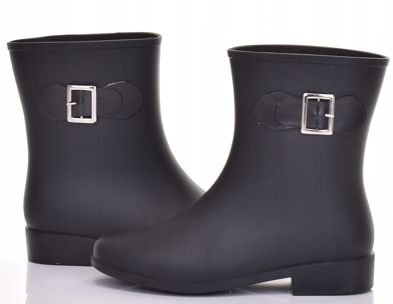 KRÓKIE DAMSKIE KALOSZE WSUWANE CZARNE LEKKIE NIEPRZEMAKALNE BUTY Z KOKARDĄ Długość wkładki 25 cm