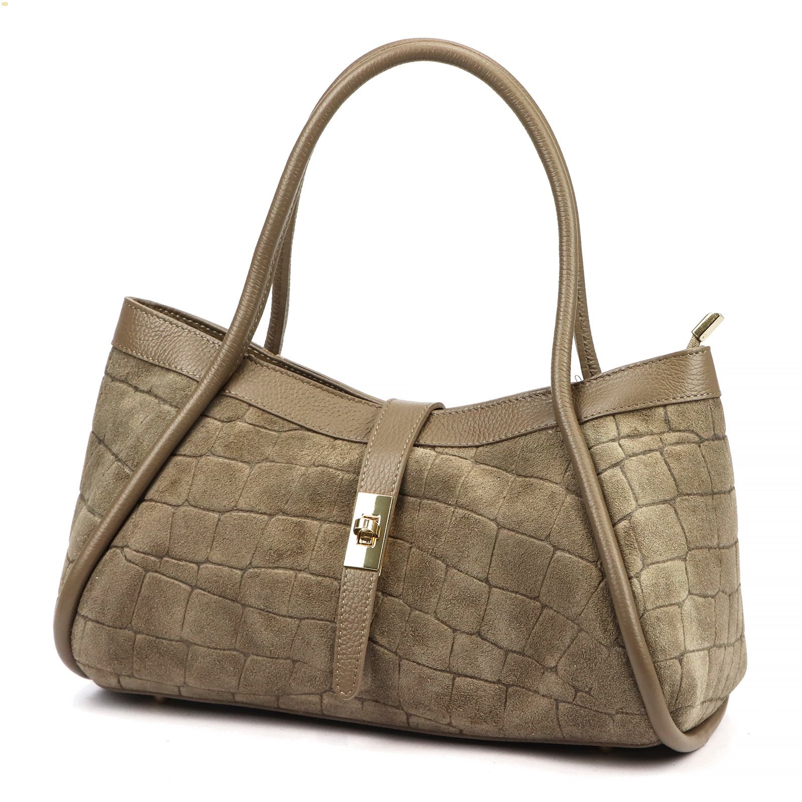 Dámská kožená kabelka Vera Pelle taupe elegantní shopper kufřík semišová