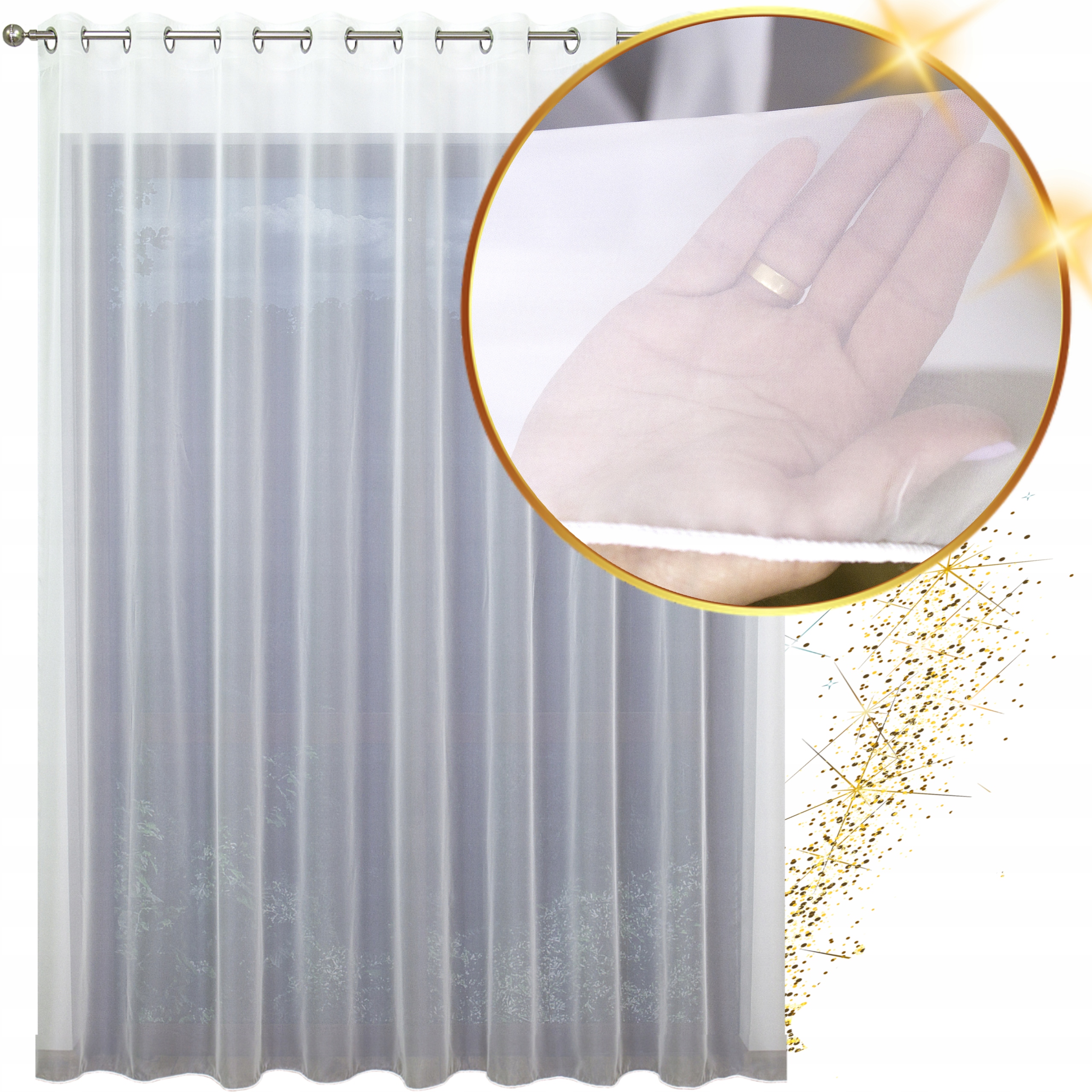 Hotová Záclona Voál Bílá s olověnkou na průchodkách Kolečka obývacího pokoje 700 x 200 cm