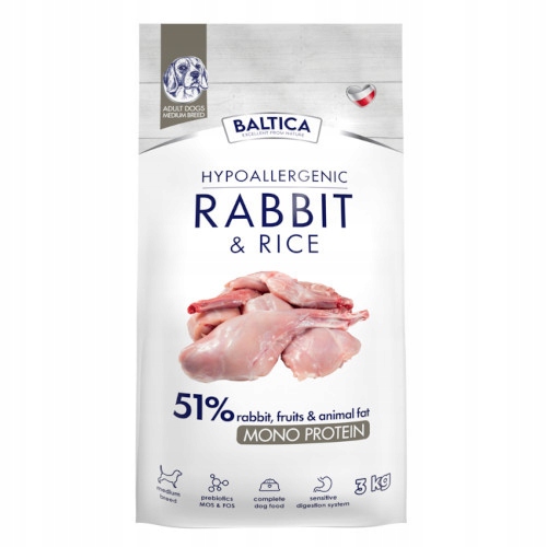 Baltica Hypoallergenic Rabbit & Rice Średnie Rasy M 3kg