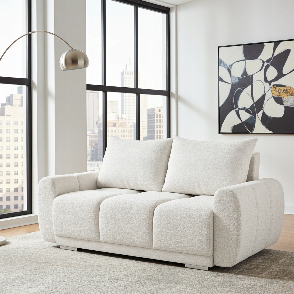 Bílá Malá Dvoumístná Sedací Souprava Do Obývacího Pokoje Honey 2 Beránek Boucle