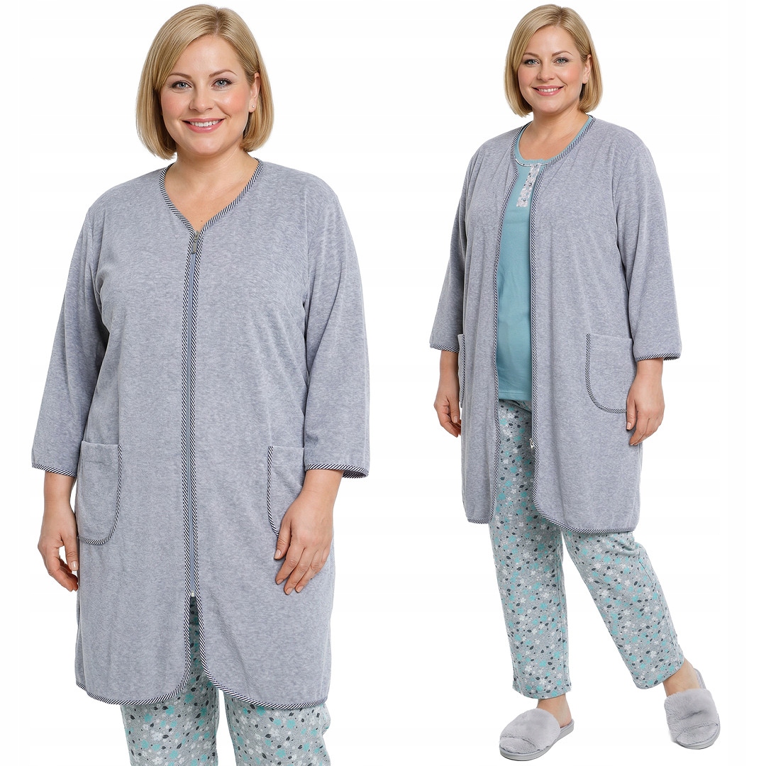 Šedý velurový župan plus size velikost 64