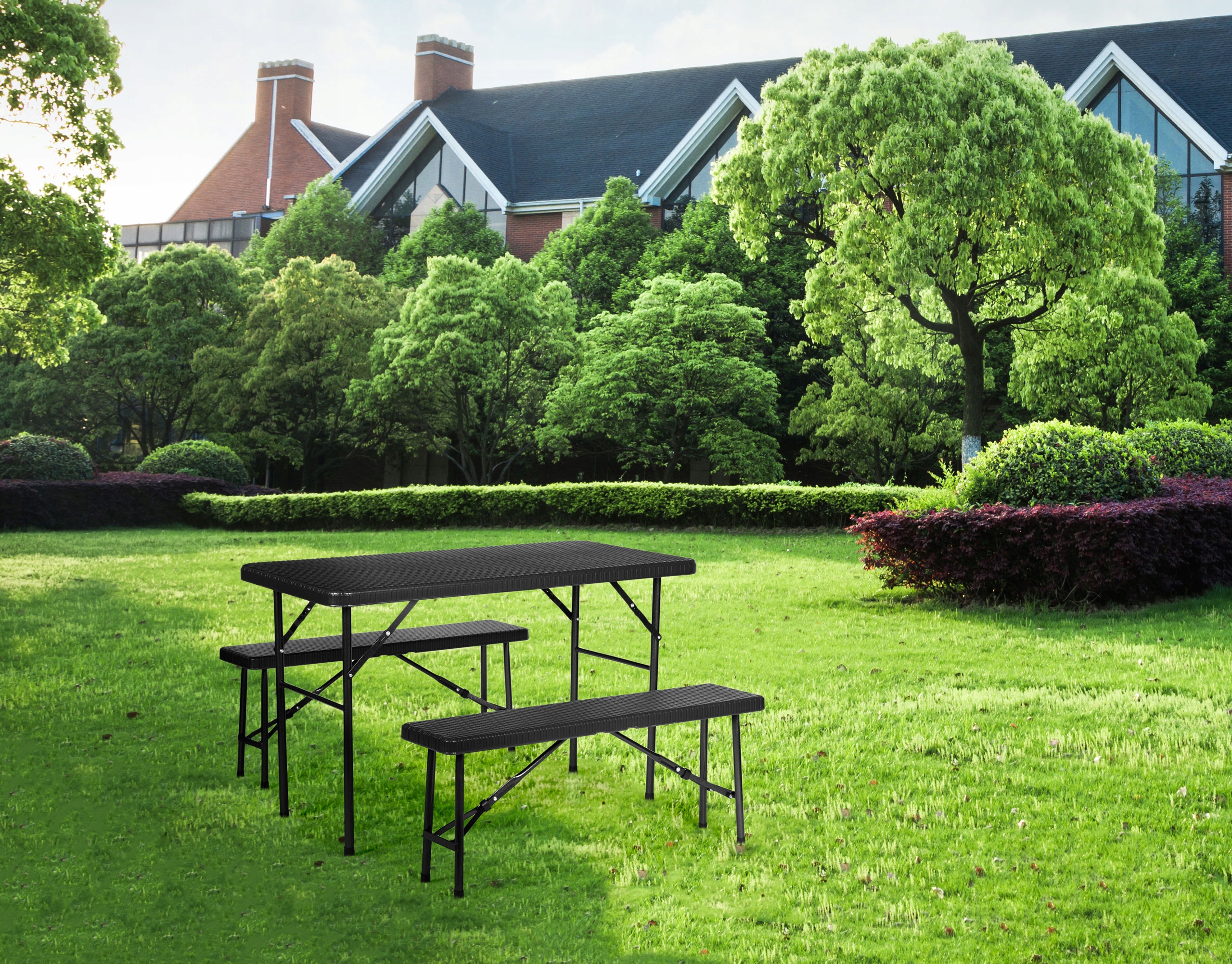 Zestaw cateringowy stół 120 cm 2 ławki komplet bankietowy do ogrodu czarny Linia Meble cateringowe