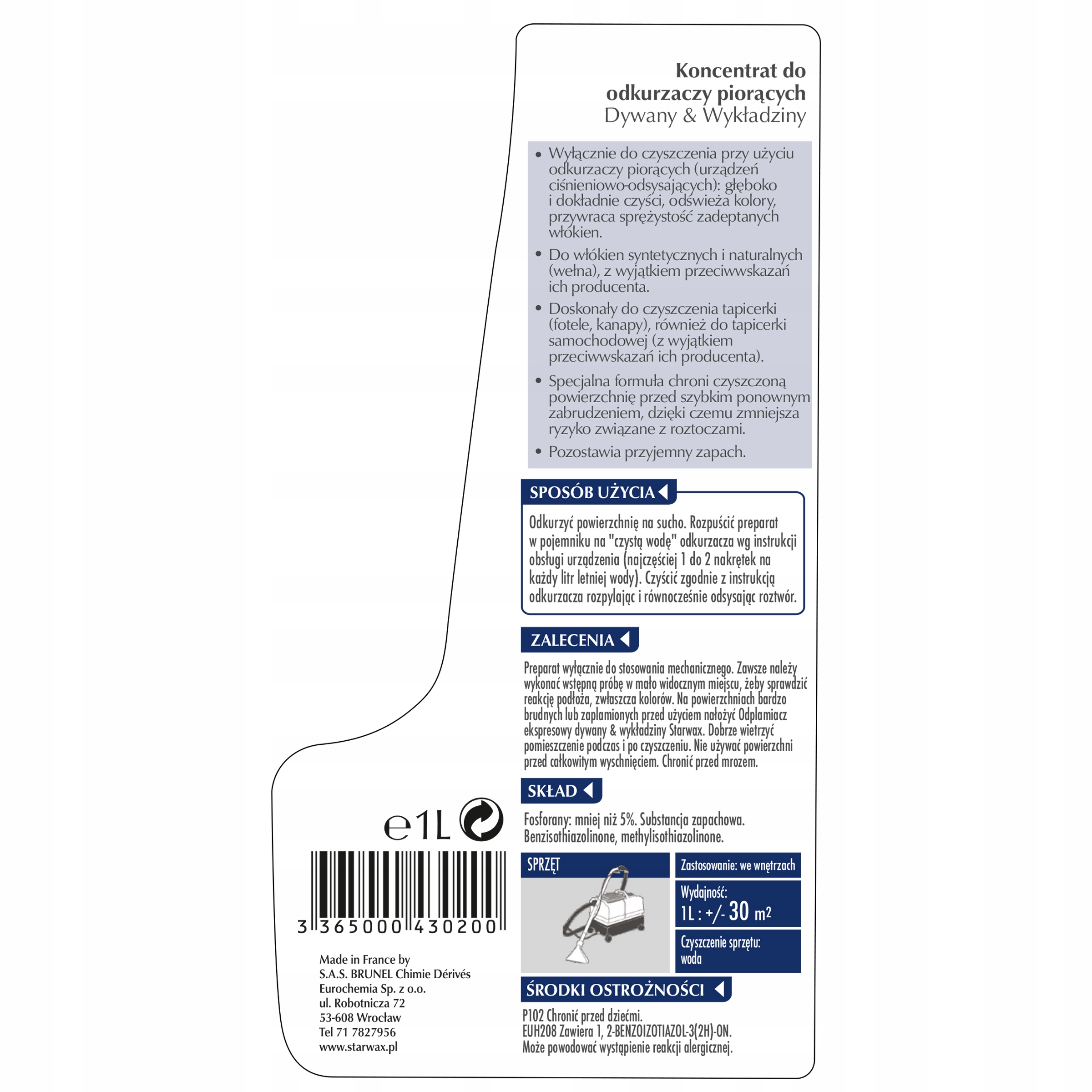 STARWAX KONCENTRAT DO ODKURZACZY PIORĄCYCH 43020 Pojemność 1 l