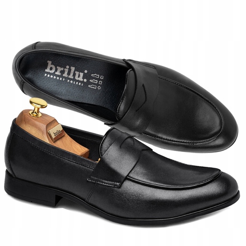 Brilu Polskie Męskie Skórzane Loafersy Matheo Czarne 41