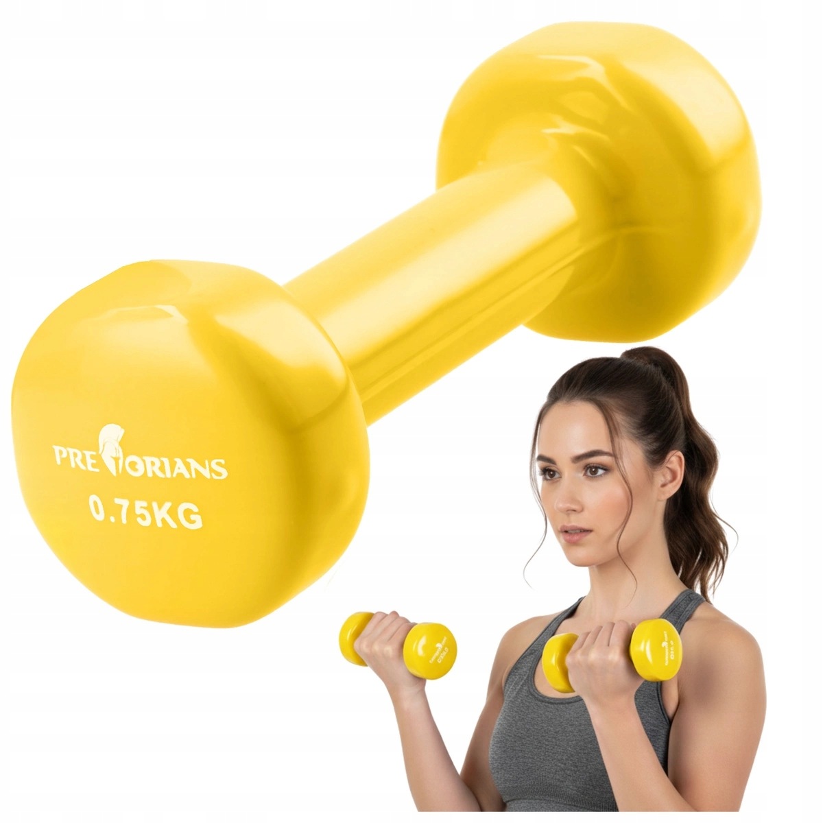 Hantel żeliwny 0,75 kg winylowy żółty Pretorians DB6008