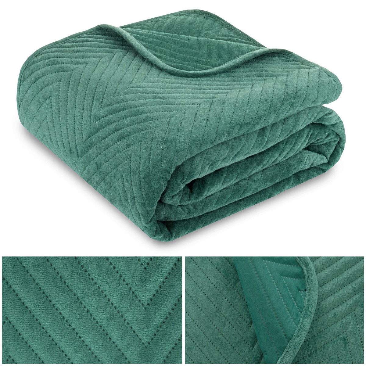 Přikrývka na postel pohovka 200x220 Velurová velvet prošívaná kapa Caden Zelená