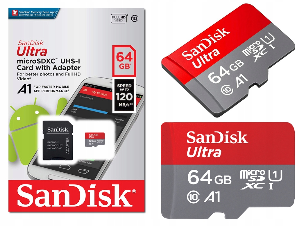 SANDISK KARTA MICROSD 64GB CL10 ADAPTER FULLHD Typ karty SDXC