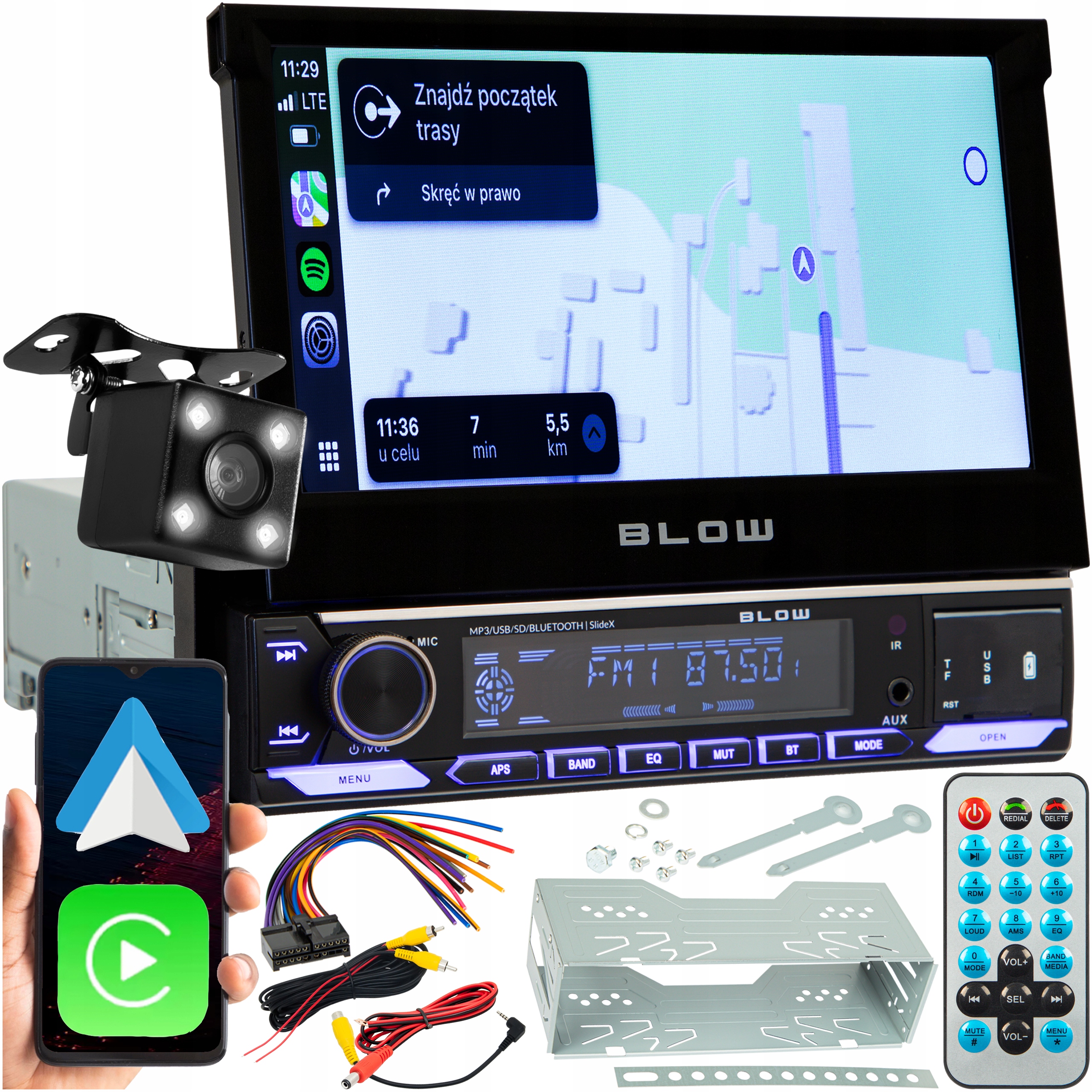 Autorádio 1-DIN 7 Palcový Výsuvný Dotykový Displej Carplay Android Auto