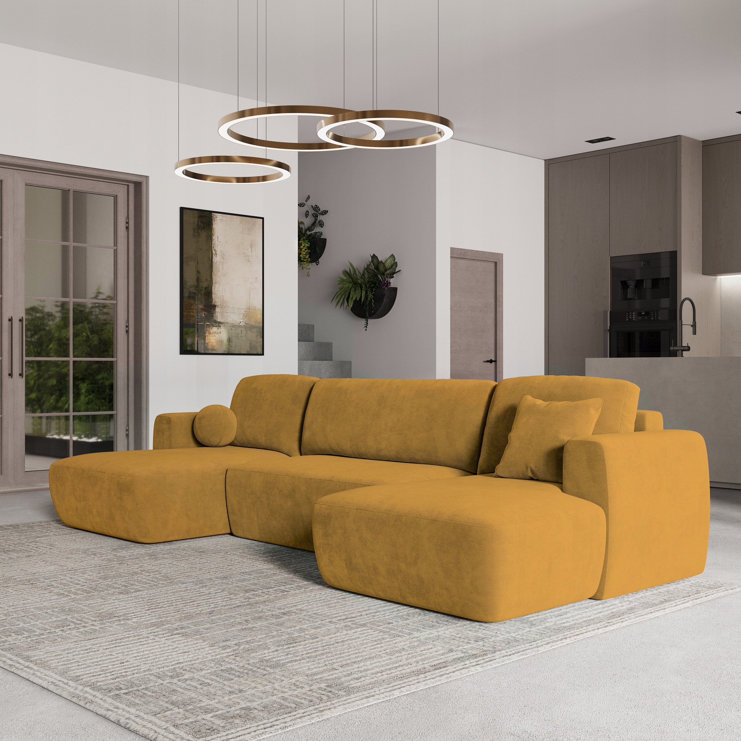 Rohová Sedací Souprava Sentum Funkce Spaní Moderní plyšová tkanina Žlutá