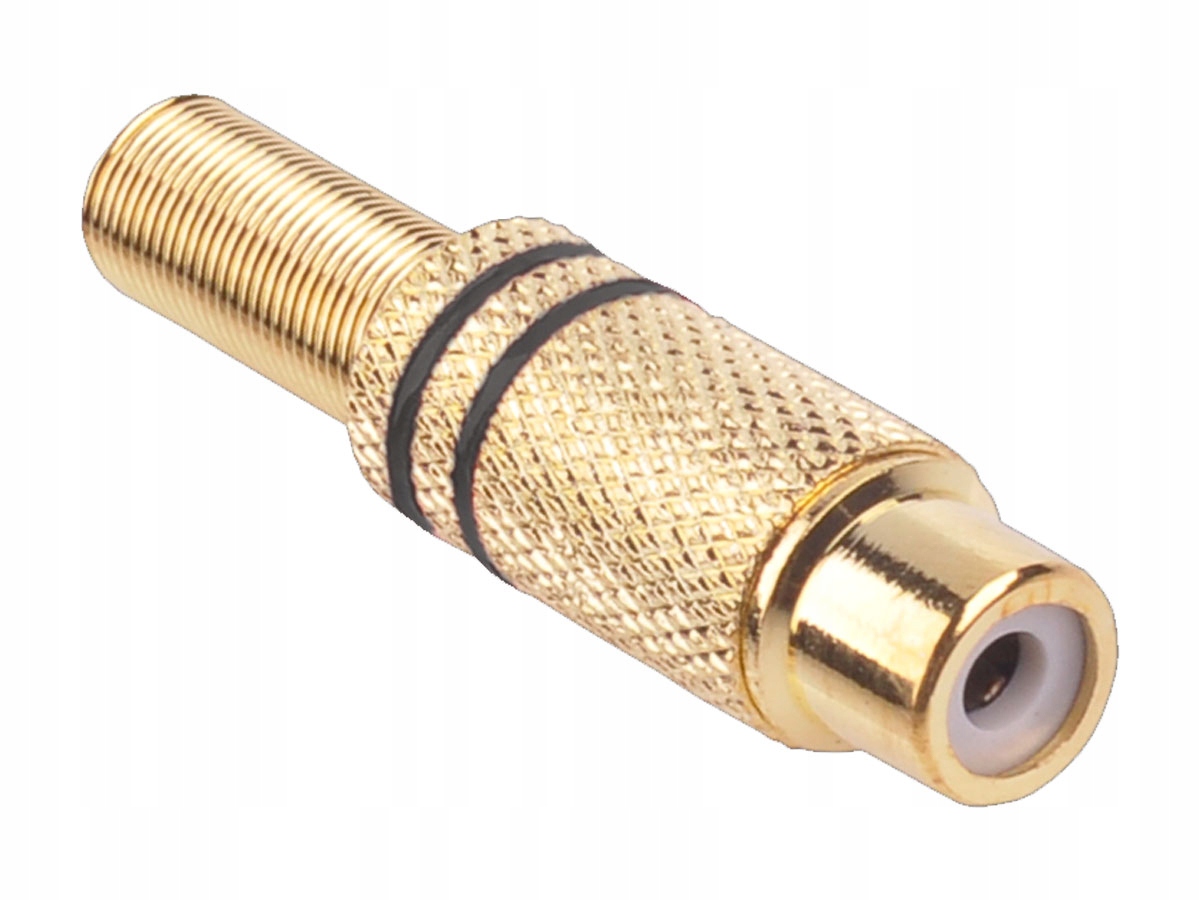 

Gniazdo Rca złote 2 czarne paski na kabel