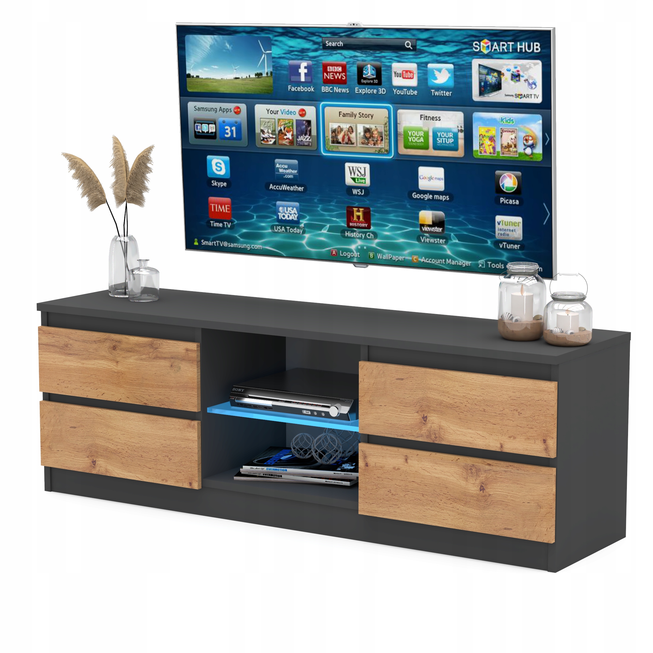 Stolik Szafka RTV4 szuflady Front Wotan LED Gratis