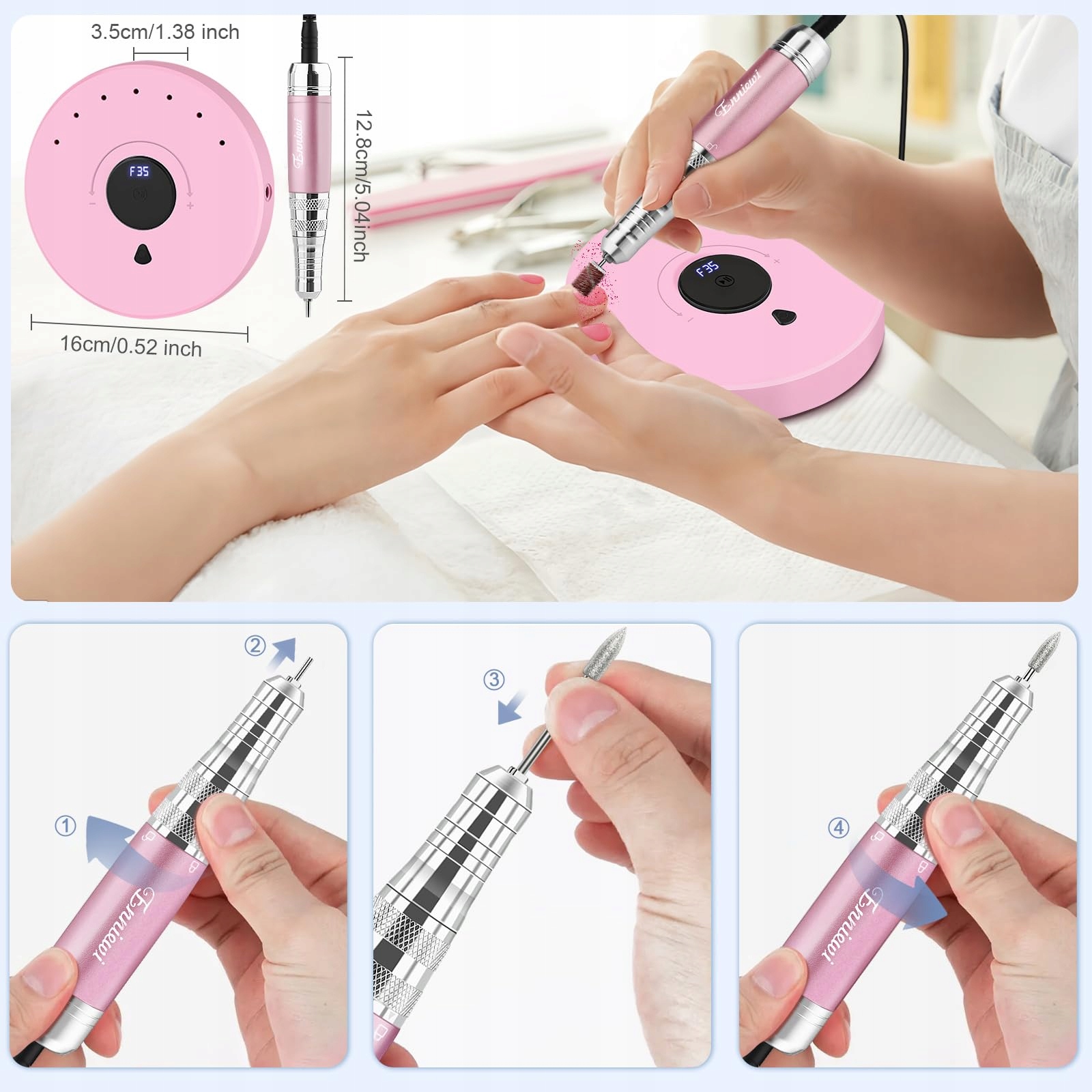 ENNIEWI Frezarka Do Paznokci Żelowych 35000 U/Min Zestaw Manicure Pedicure — miniatura 7