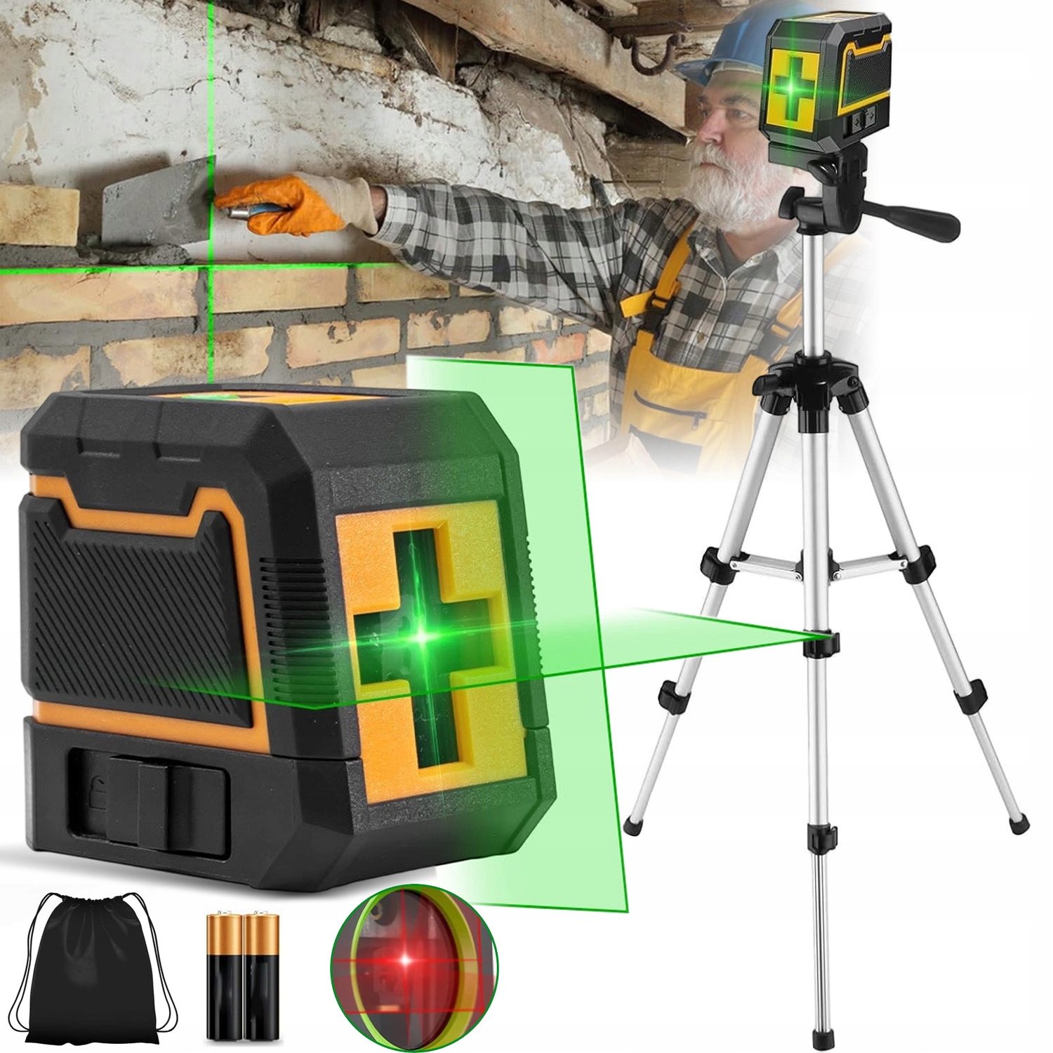 Laserová Vodváha 4D Křížová 360° Laser Sada Hliníkový Stativ