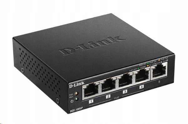 D-Link DGS-1005P 5-portový gigabitový stolový prepínač PoE+, 4 porty PoE…