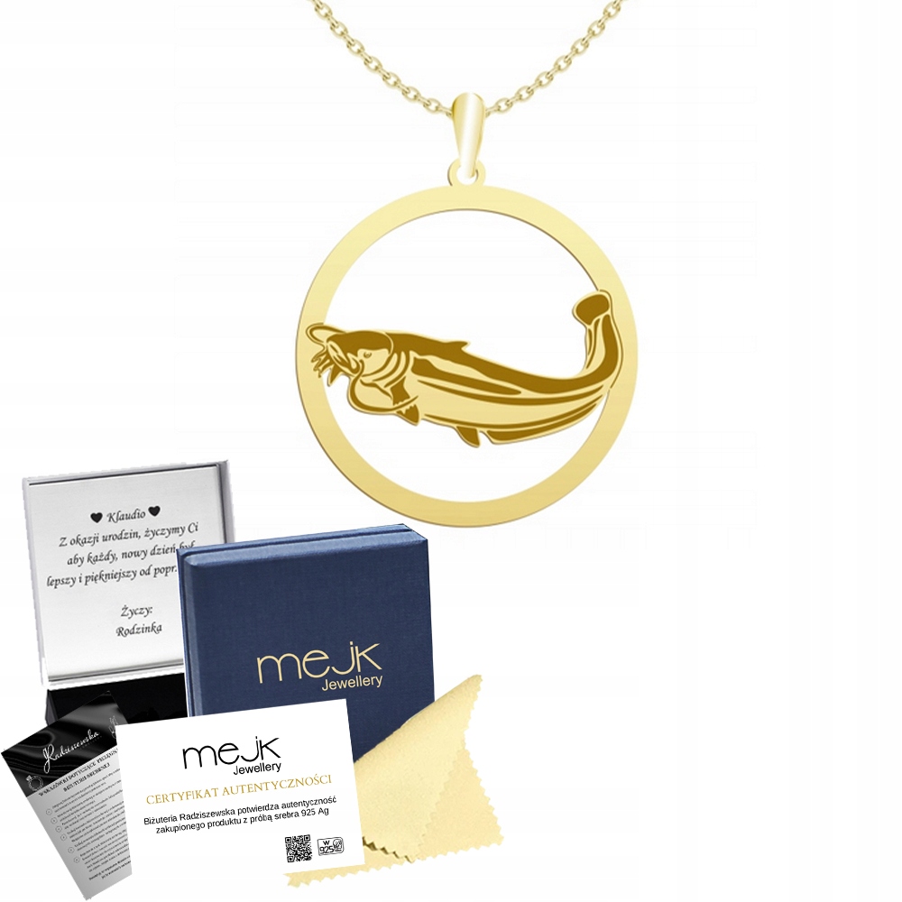 Zlatý náhrdelník s rybou Sum 925 Řetízek Žena Dárek Gravírování Bonus