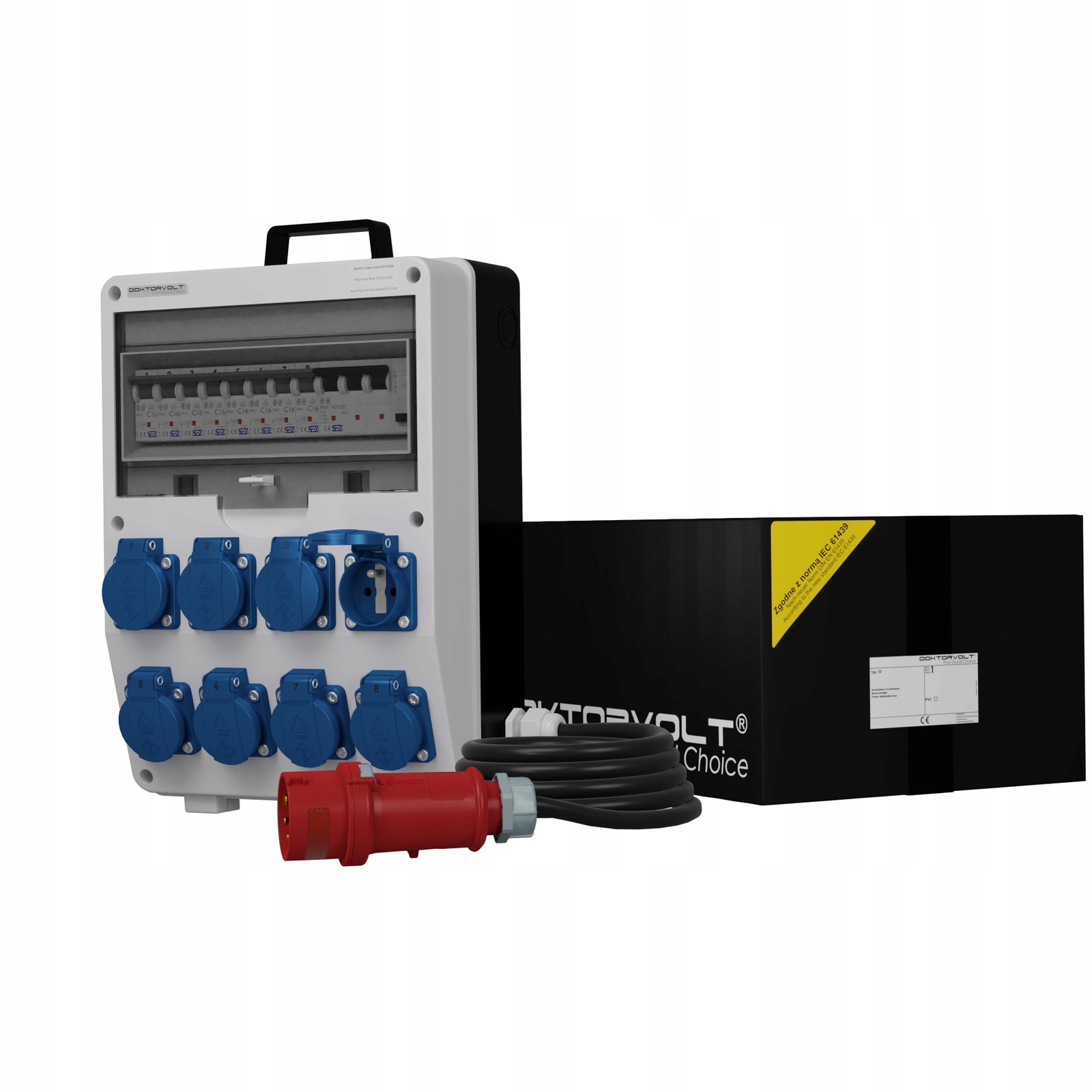 Stavebný rozvádzač s káblom 8x230 V, zabezpečená elektrická skrinka