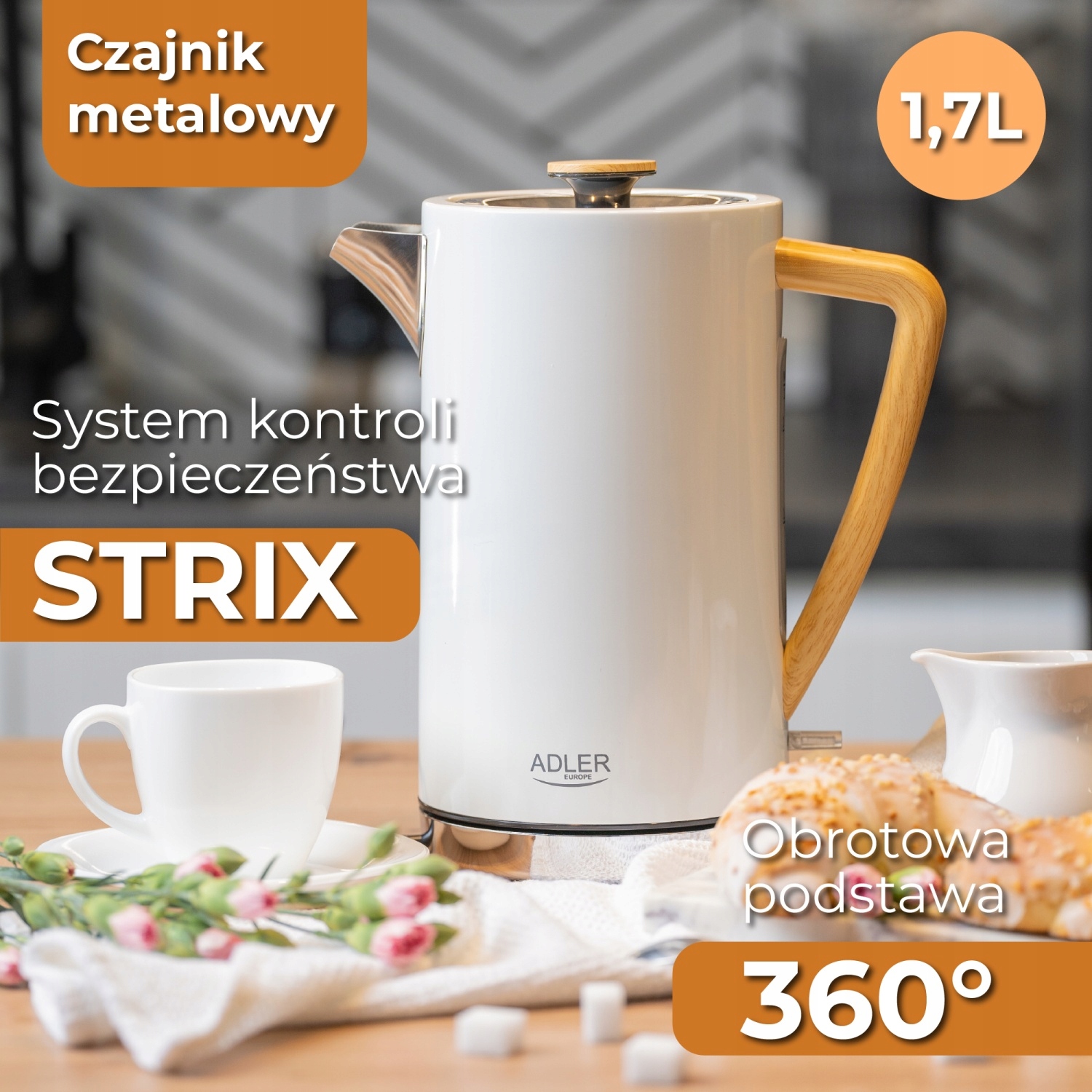 Czajnik Metalowy STRIX 1,7L Biały AD 1347 – Szybkie Gotowanie