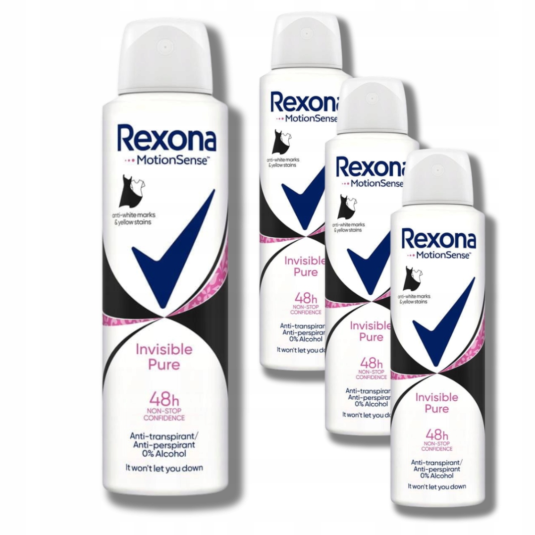 Rexona Dezodorant Antyperspirant Spray Dla Kobiet Invisible Pure 150 ml x4