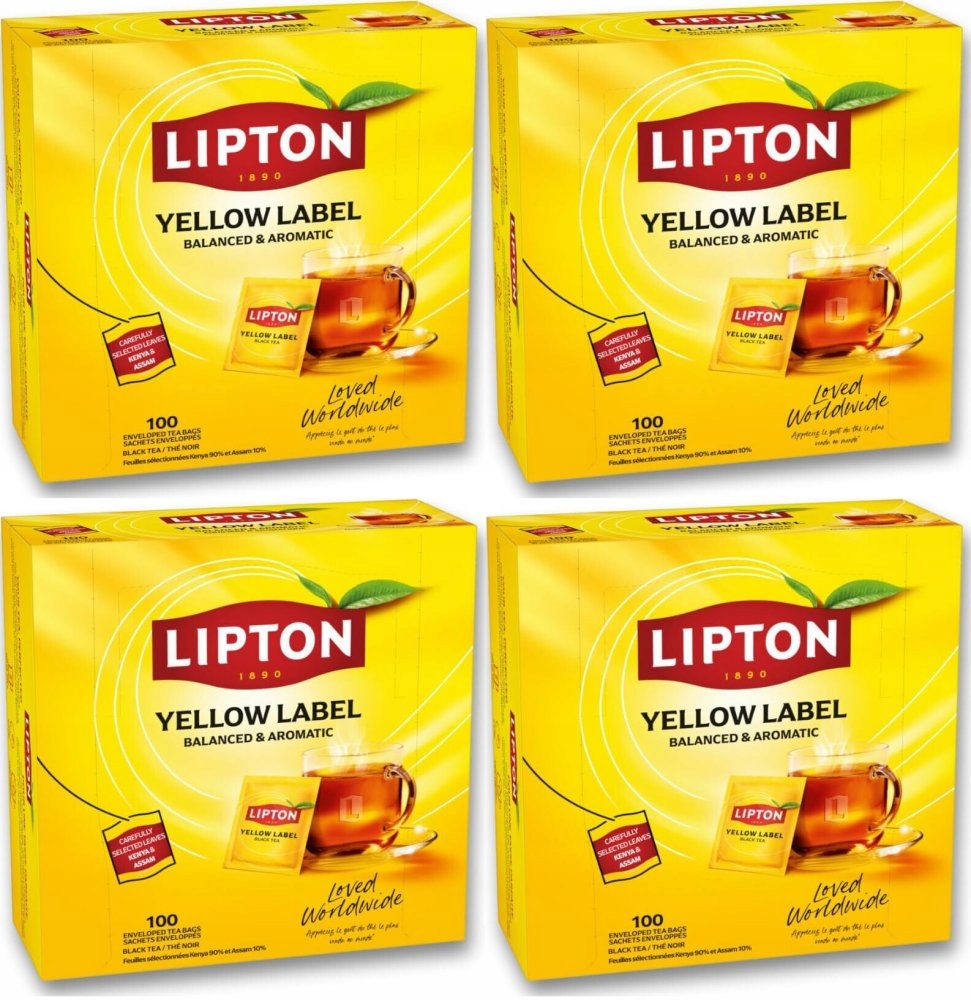 Herbata czarna w kopertach Lipton Yellow Label 100 sztuk x4