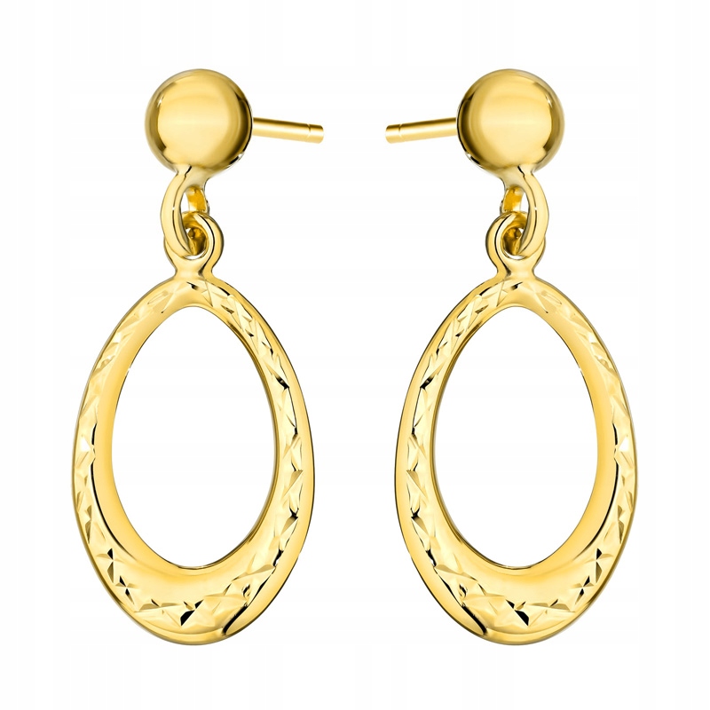 Zlaté Náušnice Dámské pr. 585 Diamantované ovály na tyč 14k