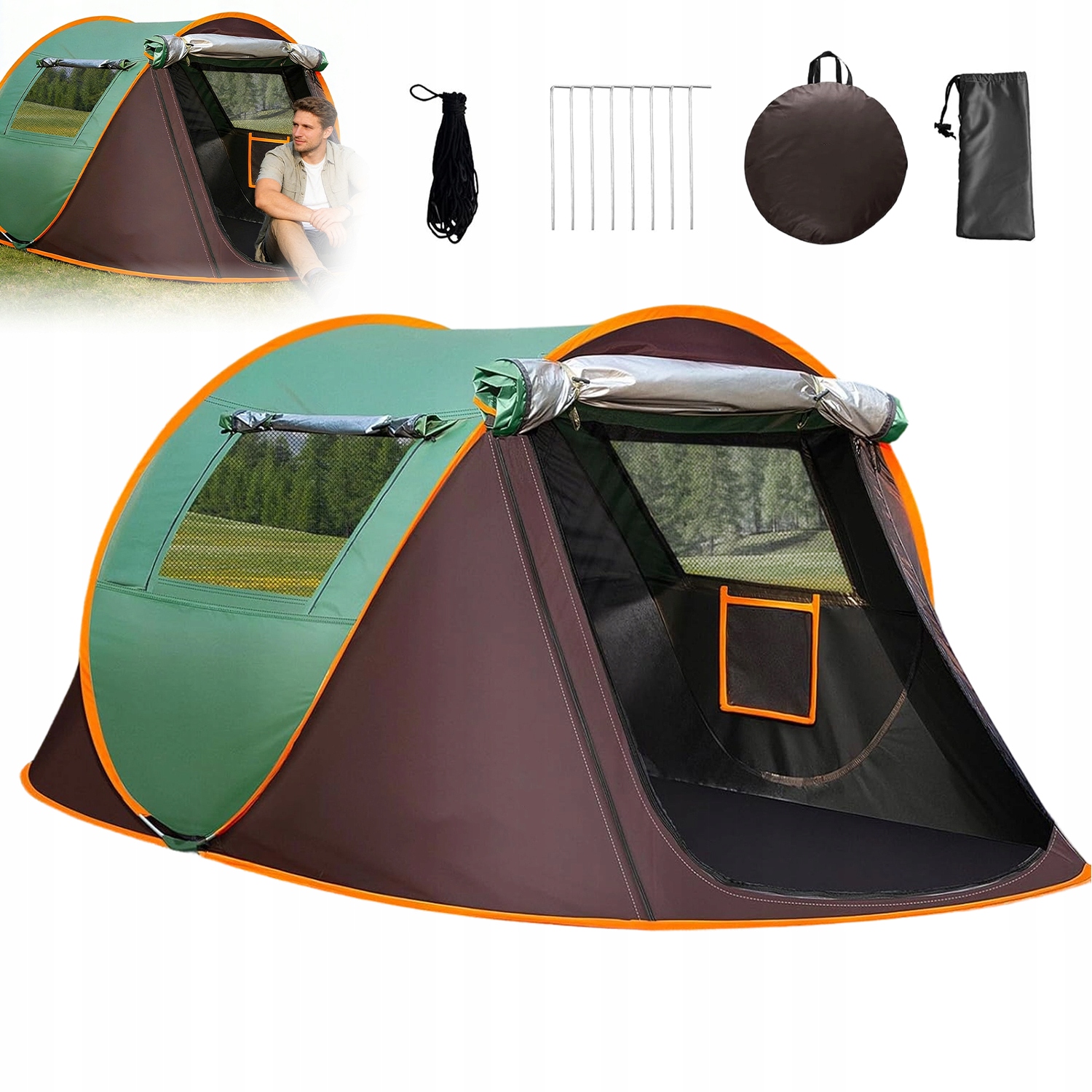 Namiot Turystyczny Samorozkładający Kempingowy Wodoodporny Moskitiera 2-OS.