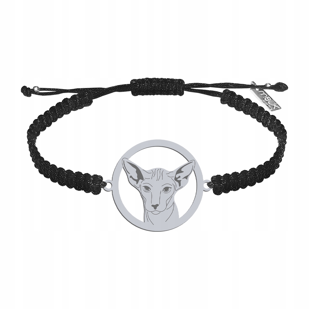 Stříbrný náramek s kočkou Peterbald 925 Makramé Šperky Gravírování