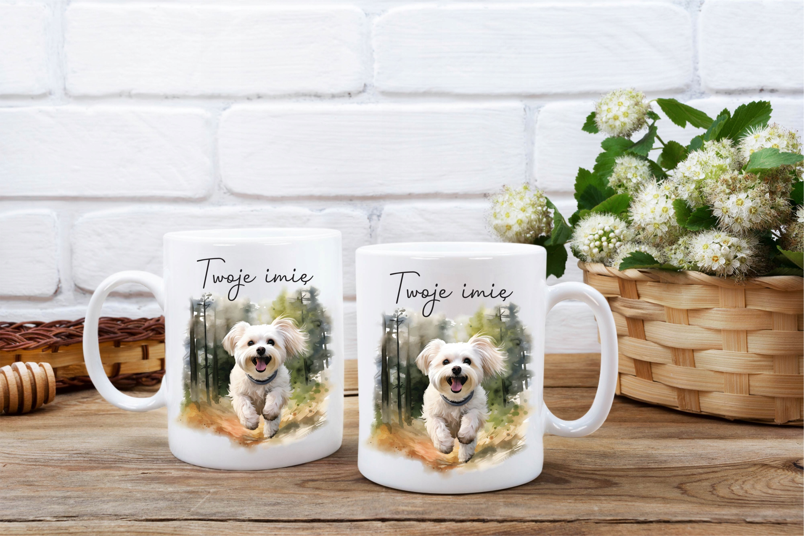 Kubek z psem MALTAŃCZYK pies + dowolne imię Pojemność 330 ml