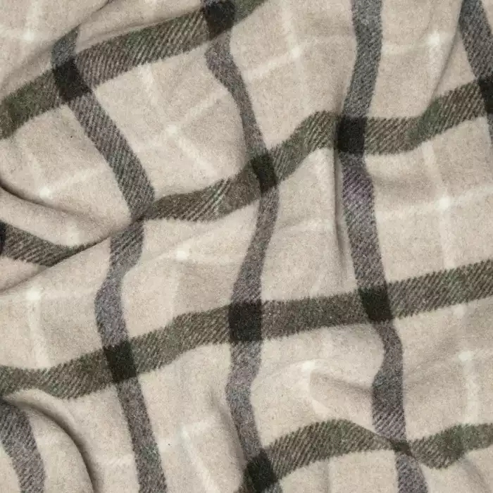 Flauš vlna béžová zelenou mřížkou Italská Látka