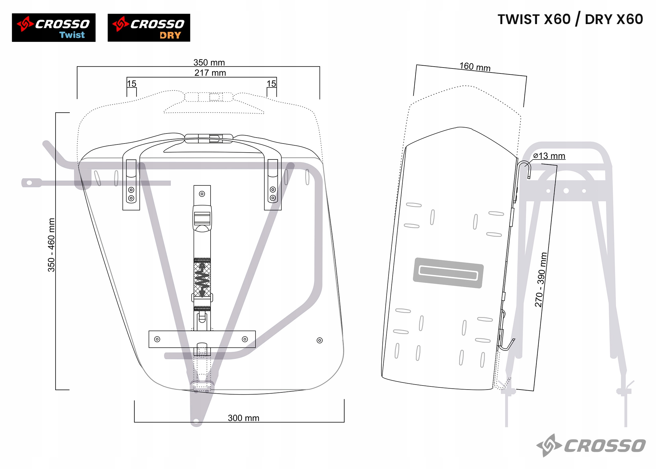 Sakwy Crosso Twist X60 / System Crosso - Czarny kolor Rodzaj tylna