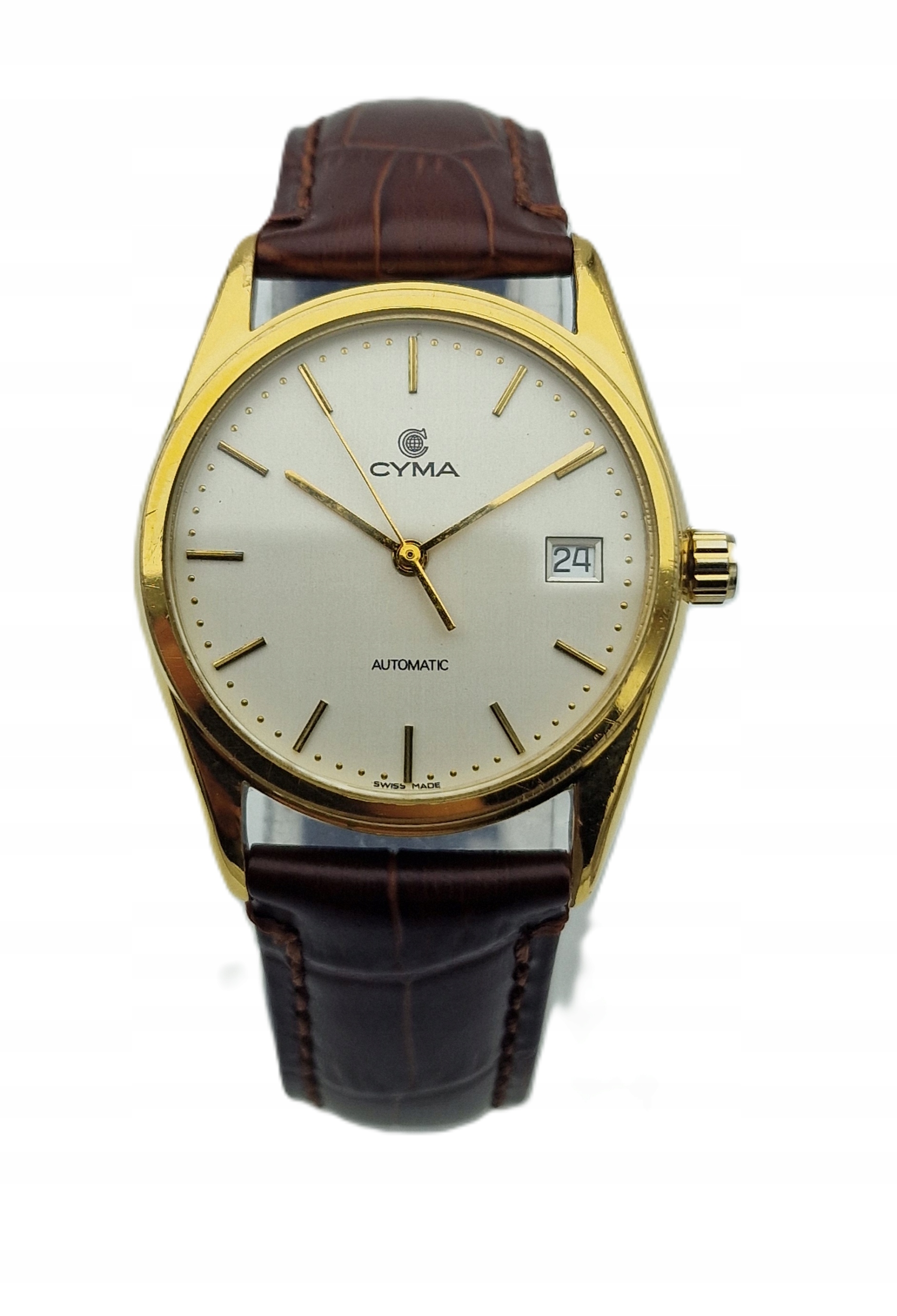 ZŁOCONY MĘSKI NARĘCZNY ZEGAREK CYMA AUTOMATIC 25J LATA 80-TE - IDEAŁ