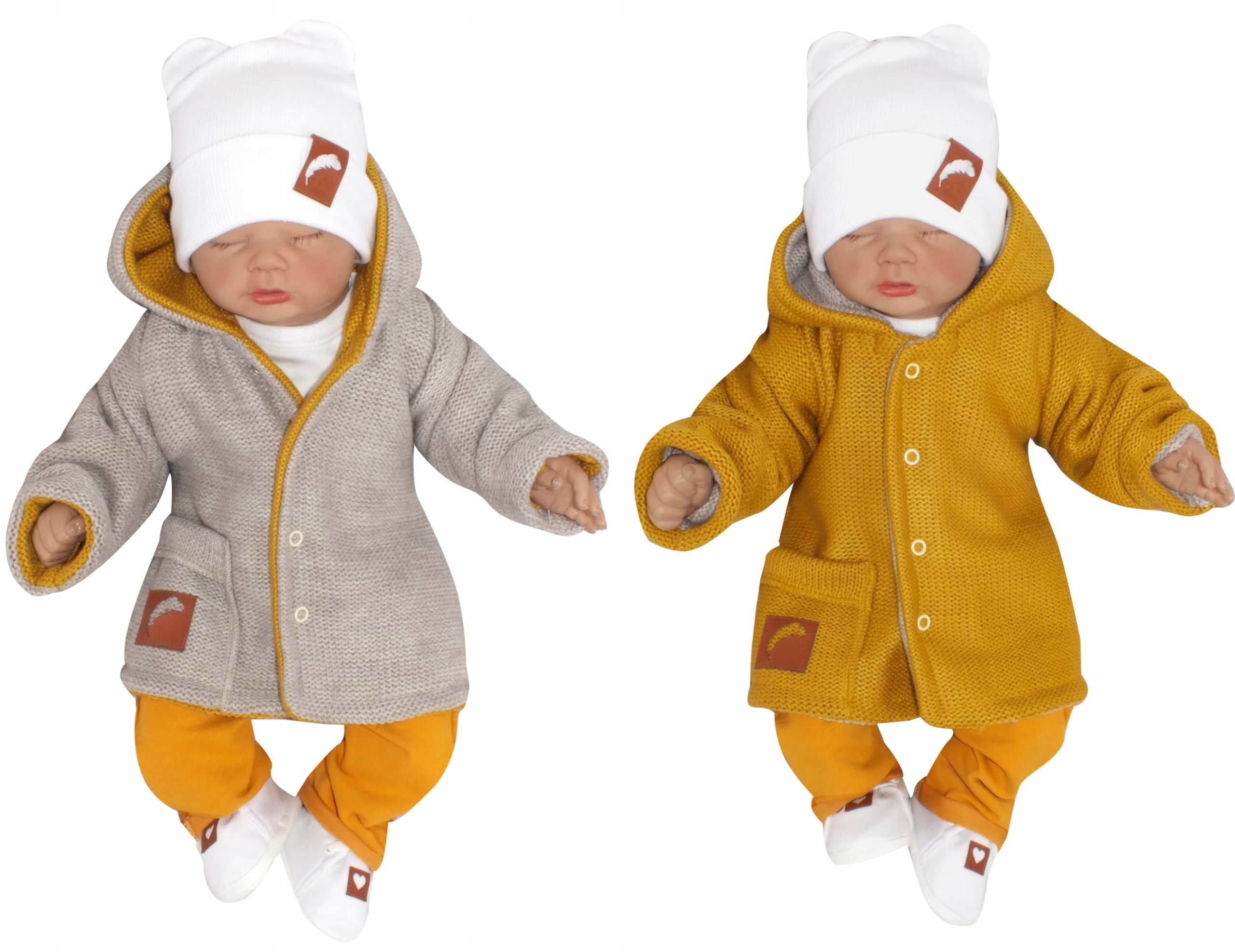 

Włóczkowa kurtka dwustronna 80 beżowo+musztardowa