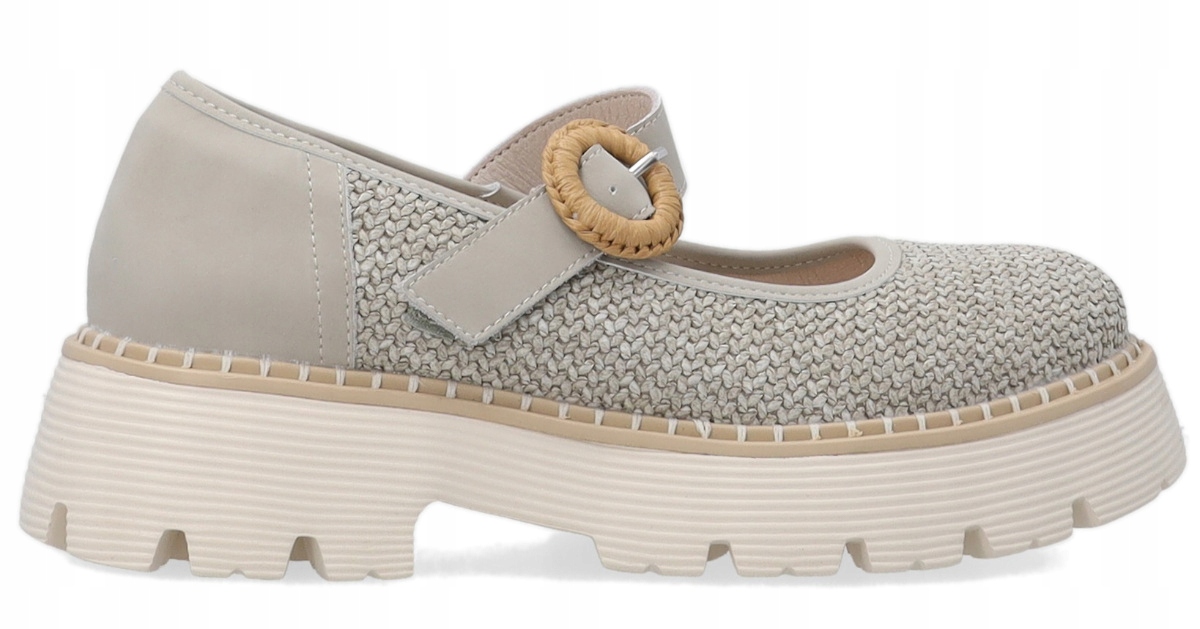 Venezia šedé dámské baleríny na platformě se slámovým výpletem, velikost 39