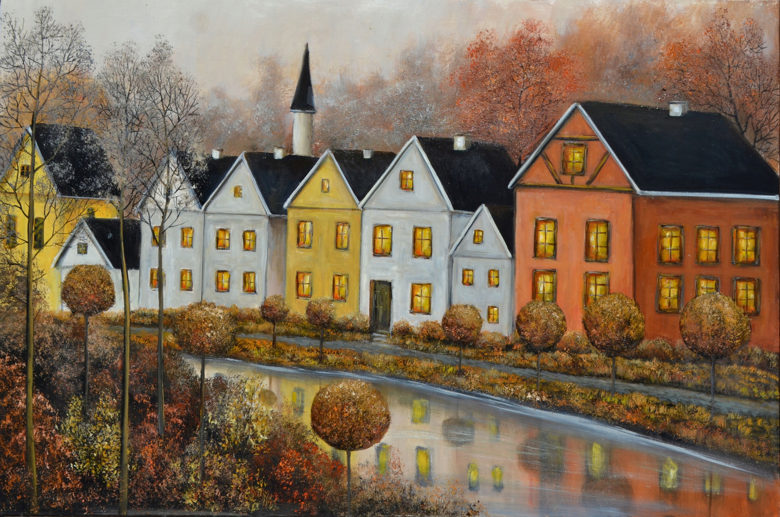OBRAZ OLEJNY - B.PUSKARCZYK - MIASTECZKO - 90x60