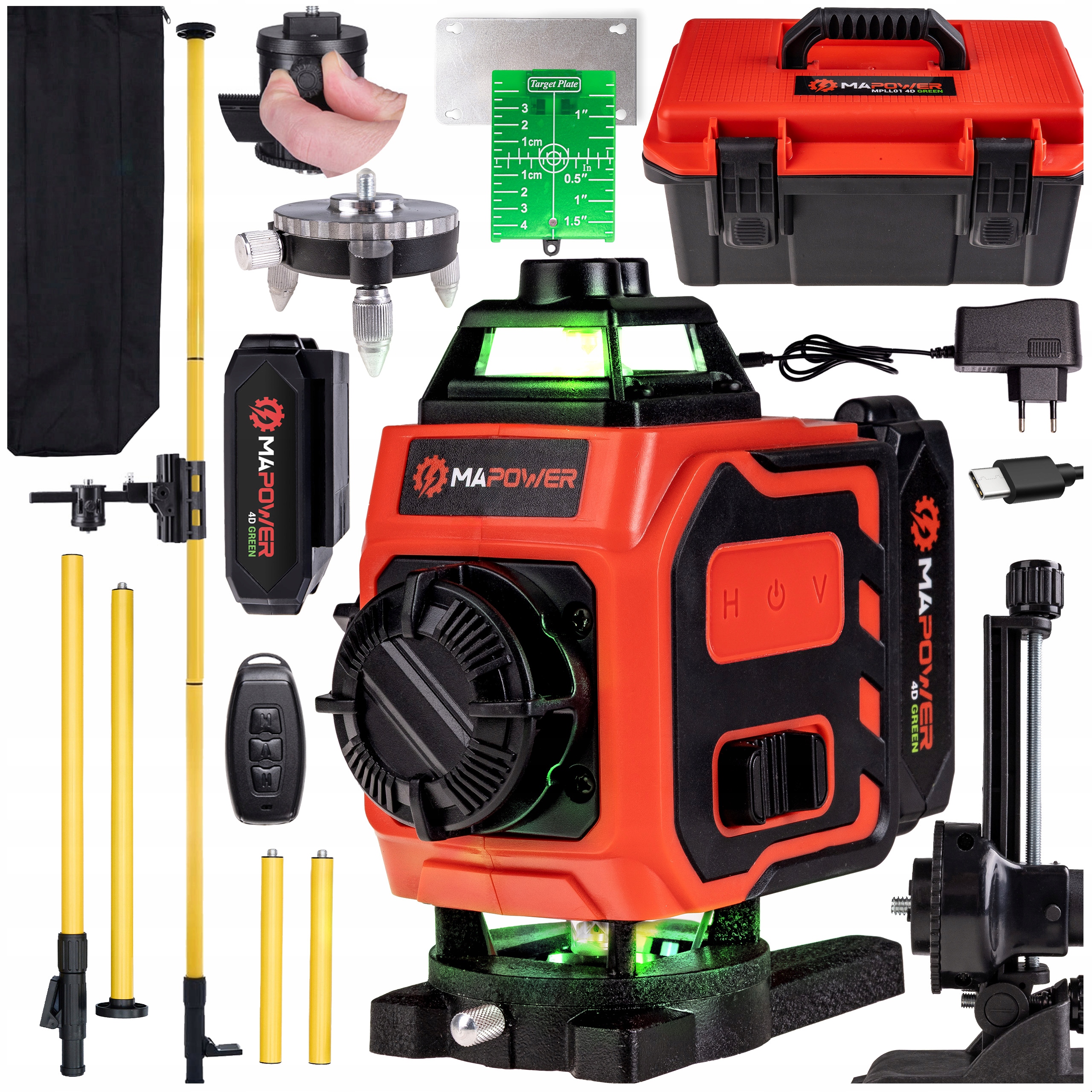 Laser Křížový Laserová Vodováha 4D Rovinná Zelená Tyč 420 CM