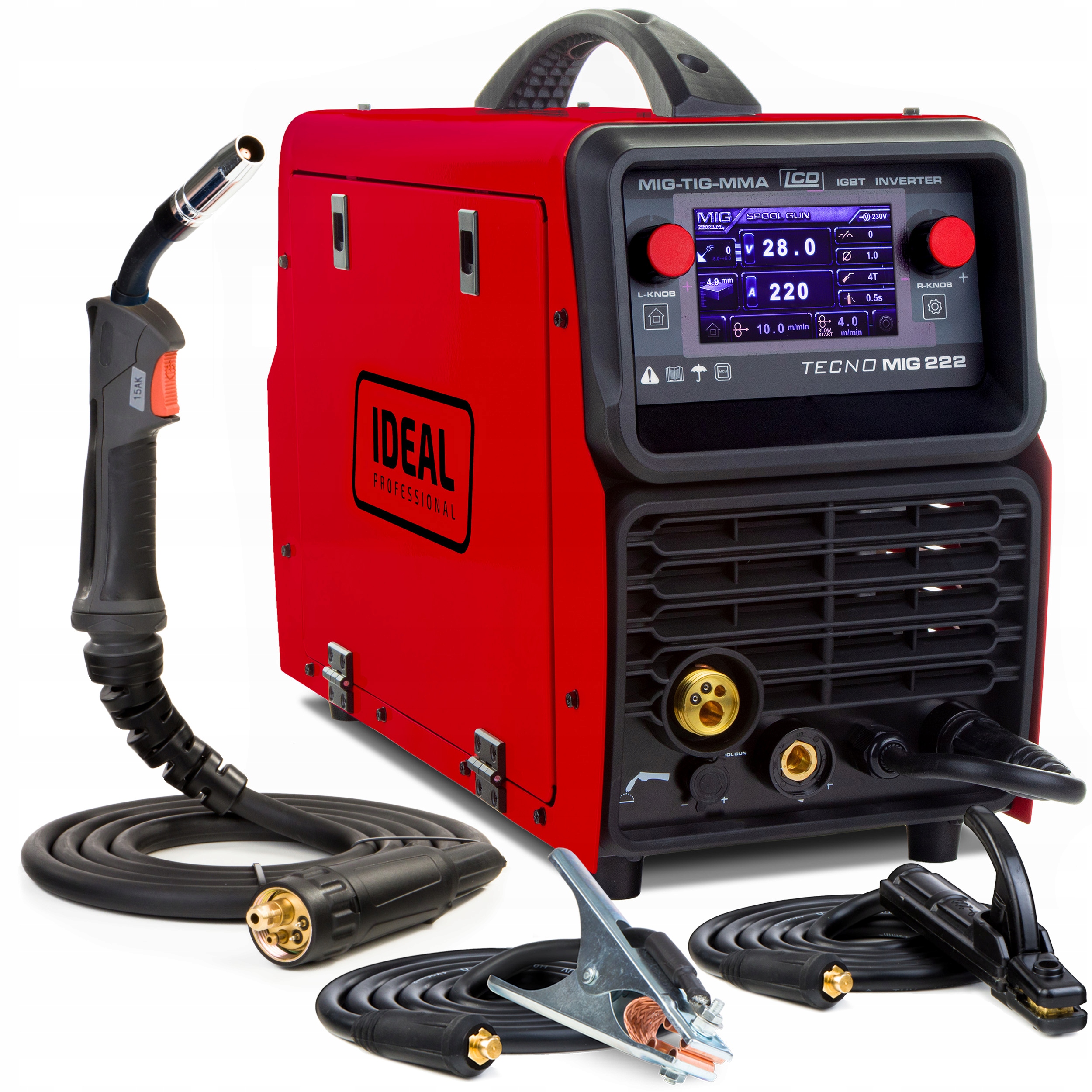 Invertorová Svářečka Ideal Tecnomig 222 LCD Synergic Mig Tig Mma Poloautomatická