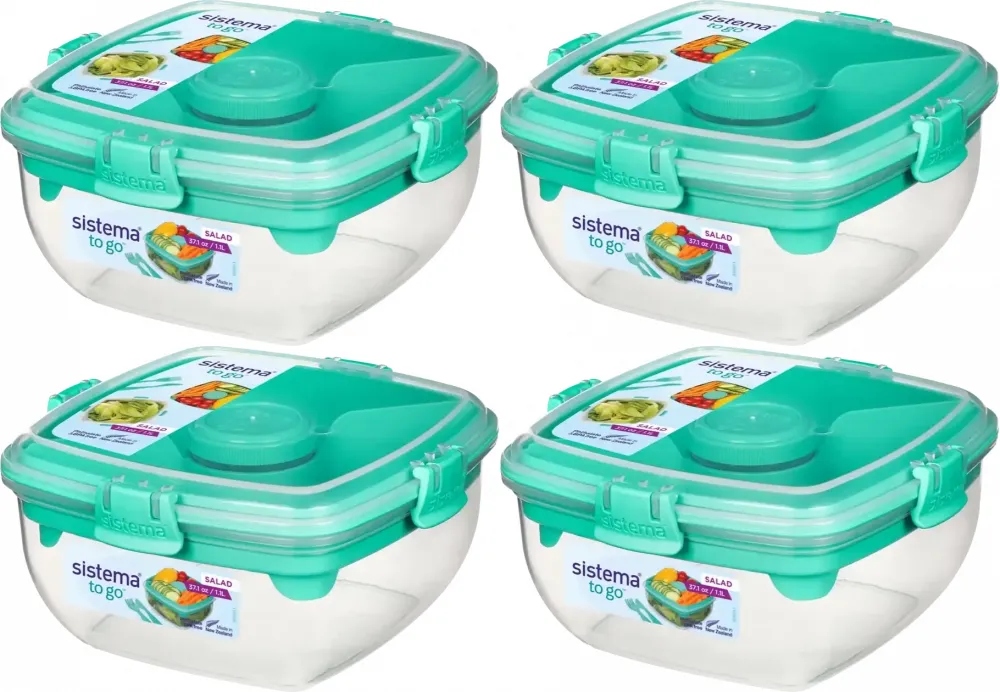 Pojemnik na sałatkę z oddzielnymi przegródkami sztućcami 1,1L MIX Kolor x 4