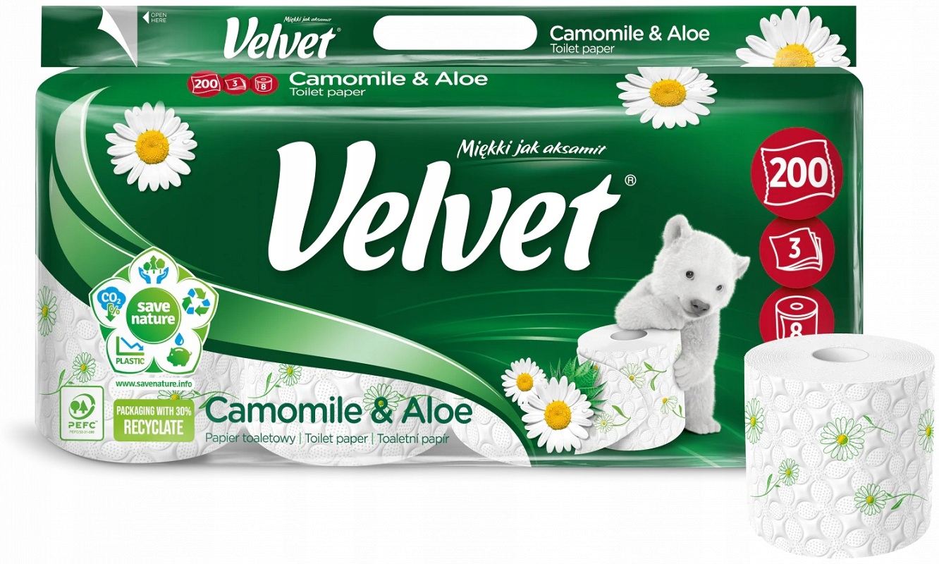 

Velvet papier toaletowy Rumianek Aloes 200 listków